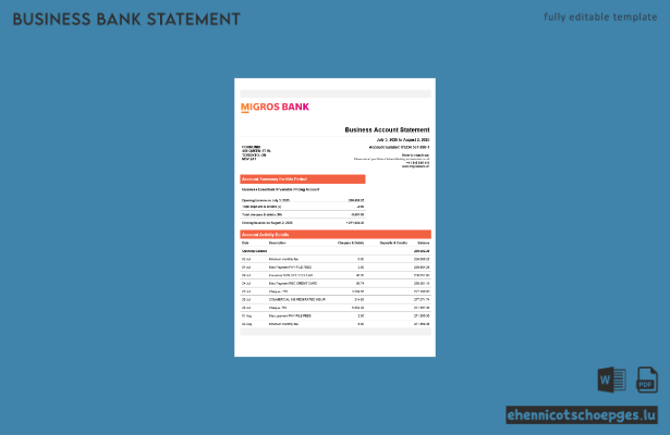 Beispielansicht eines Kontoauszugs der Schweizer Migrosbank im Word- und PDF-Format